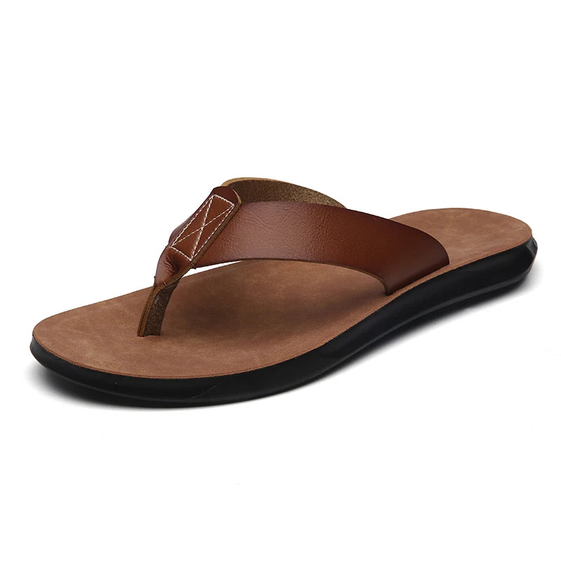 Men's Genuine Leather Flip Flops | Handmade Thong Sandals | Breathable Casual Summer Slippers | Steven & Levon