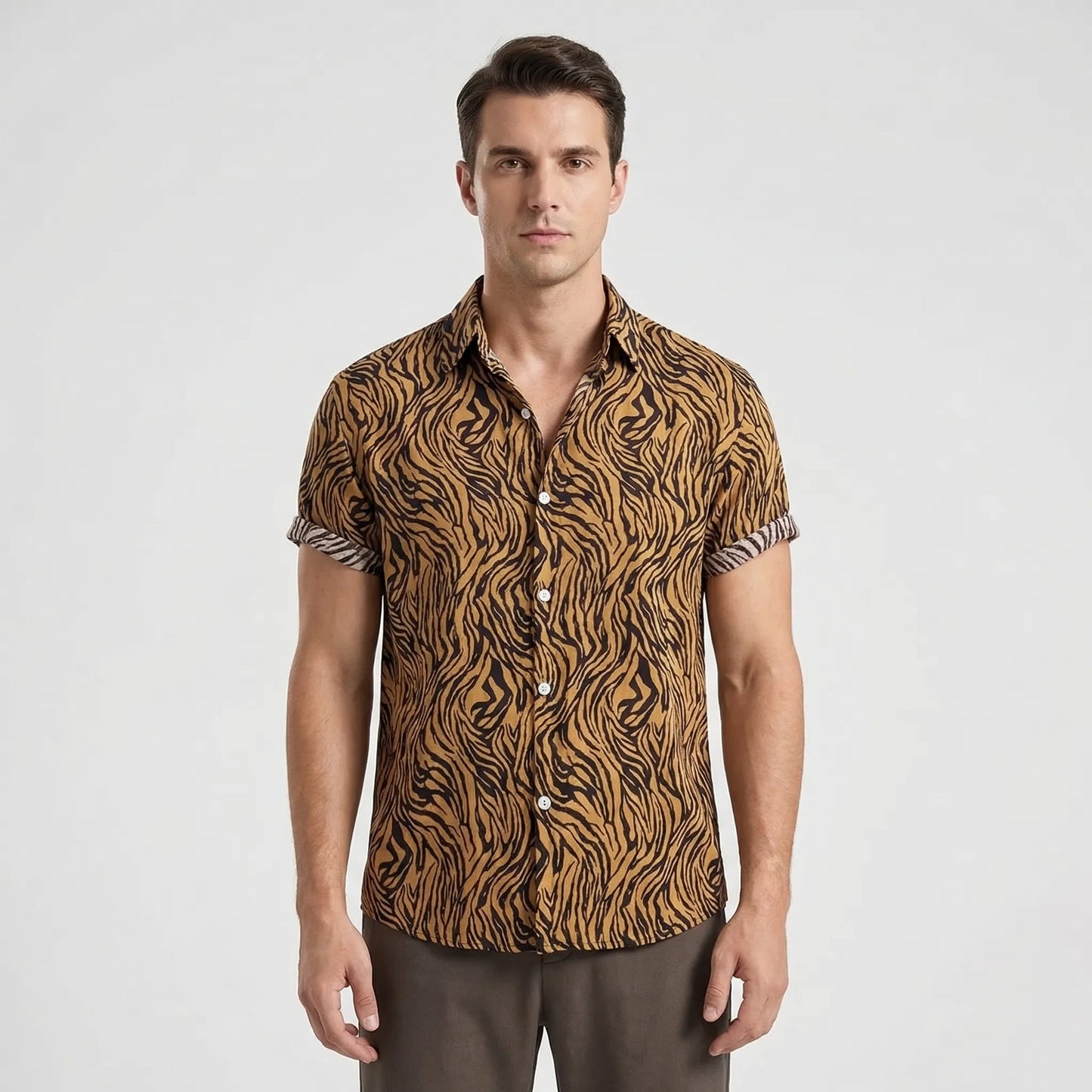 Leoprino - Short Sleeve Leopard Print Shirt  Casual Beach Outings