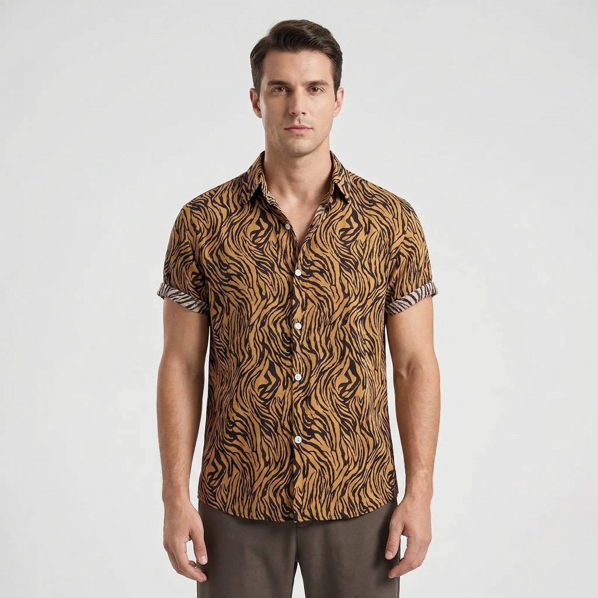 Leoprino - Short Sleeve Leopard Print Shirt  Casual Beach Outings