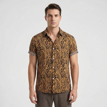 Leoprino - Short Sleeve Leopard Print Shirt  Casual Beach Outings