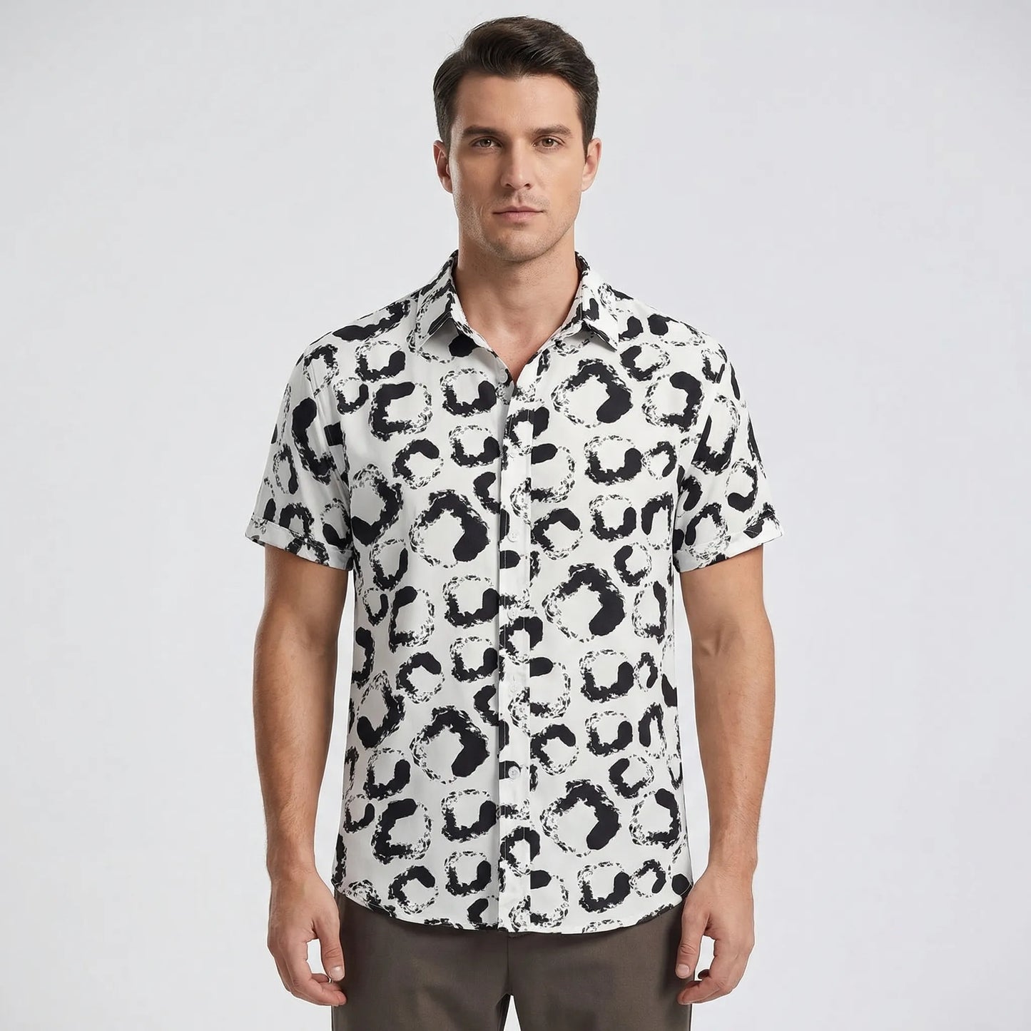 Leoprino - Short Sleeve Leopard Print Shirt  Casual Beach Outings