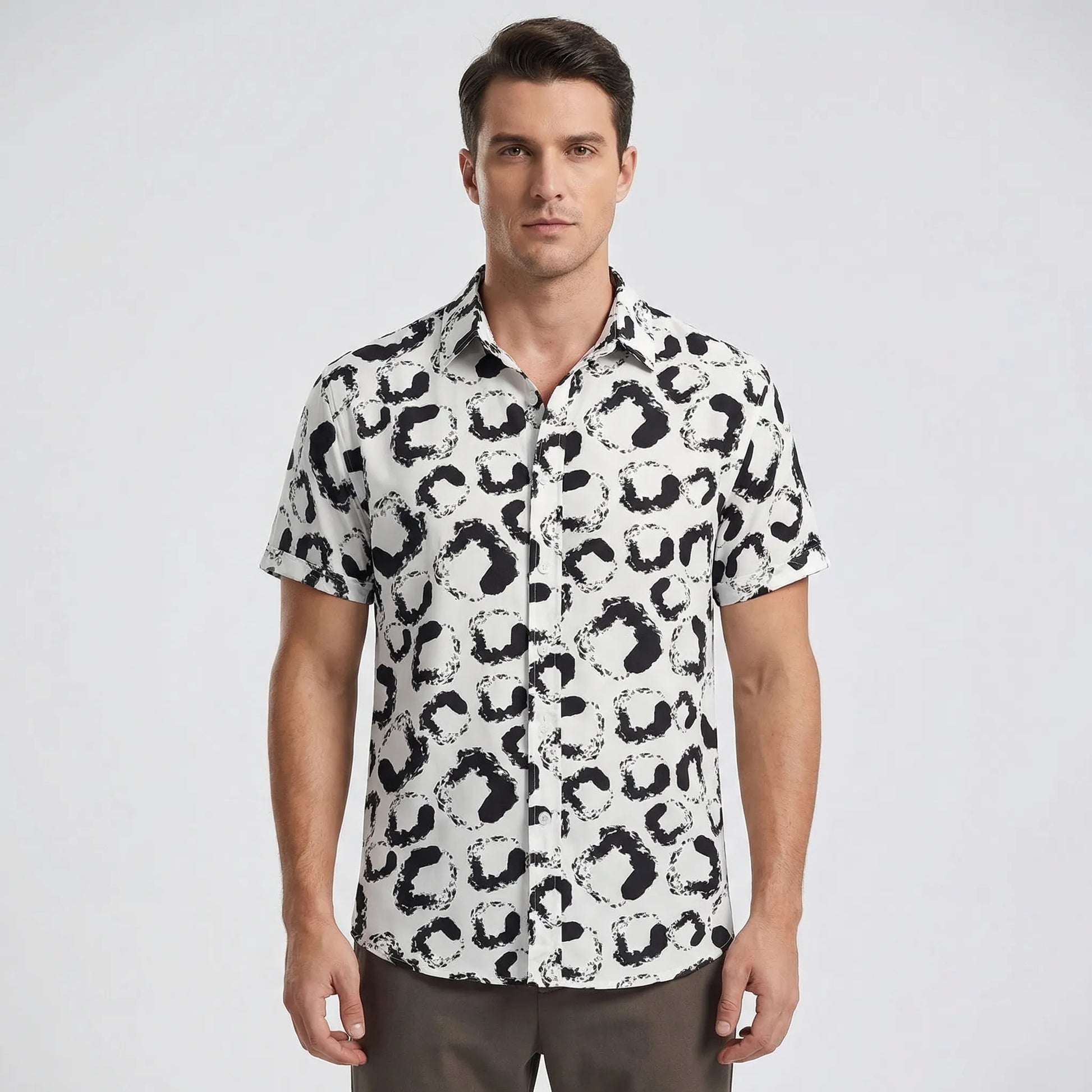 Leoprino - Short Sleeve Leopard Print Shirt  Casual Beach Outings