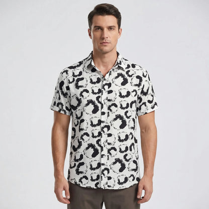 Leoprino - Short Sleeve Leopard Print Shirt  Casual Beach Outings
