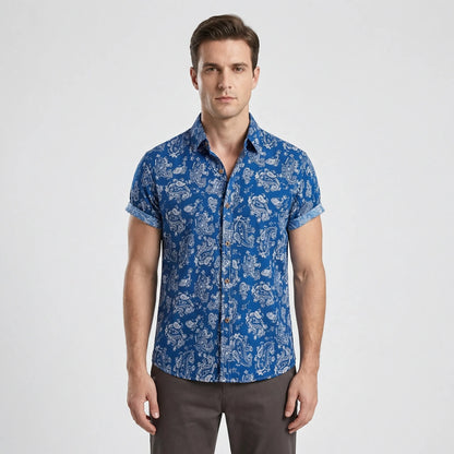 Leoprino - Short Sleeve Leopard Print Shirt  Casual Beach Outings