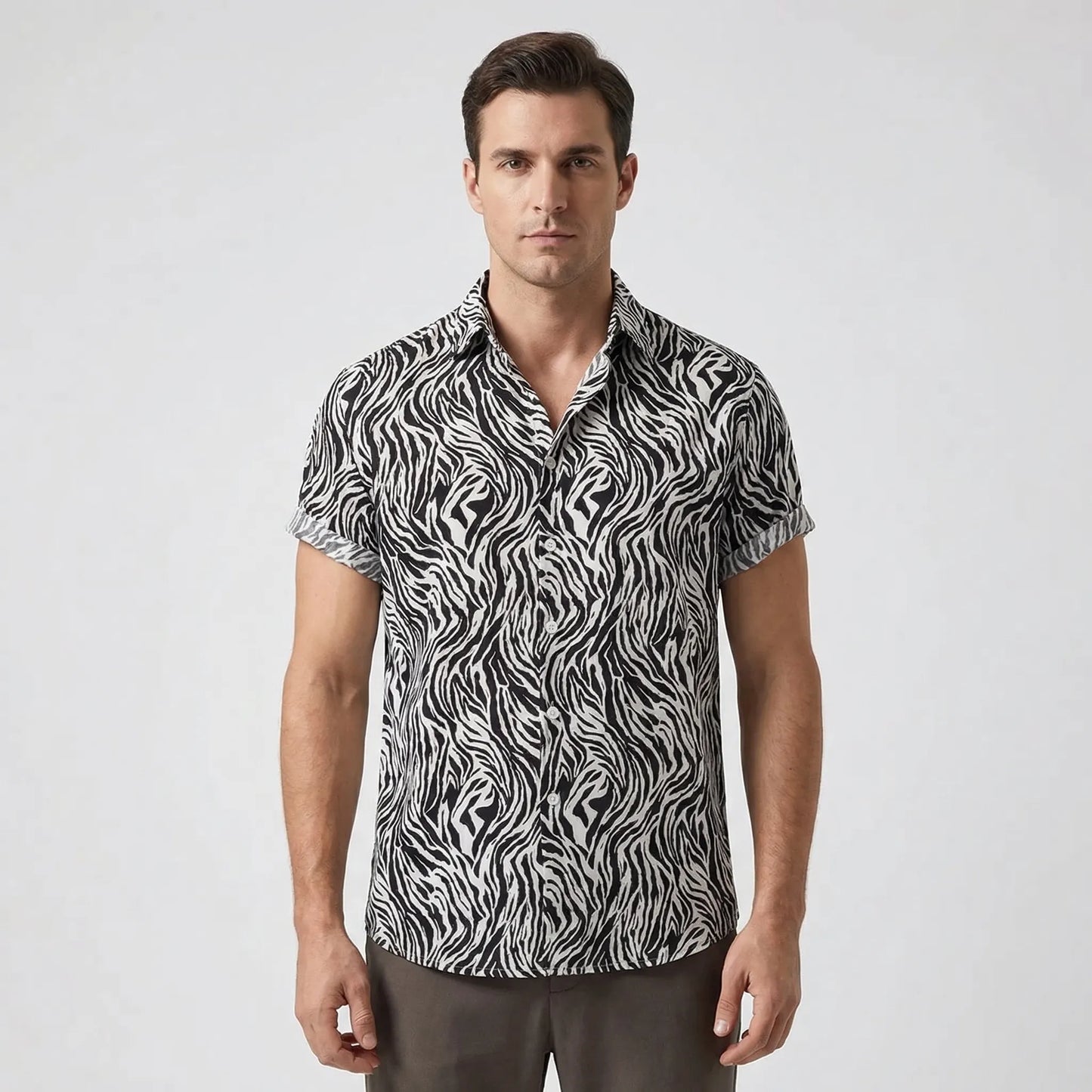 Leoprino - Short Sleeve Leopard Print Shirt  Casual Beach Outings