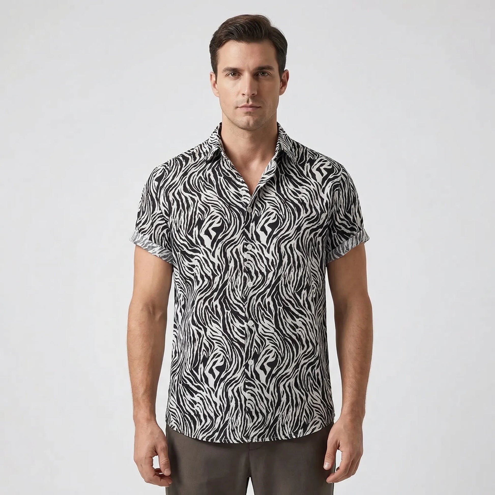 Leoprino - Short Sleeve Leopard Print Shirt  Casual Beach Outings