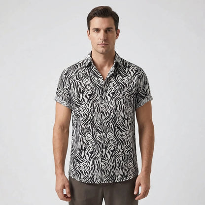 Leoprino - Short Sleeve Leopard Print Shirt  Casual Beach Outings