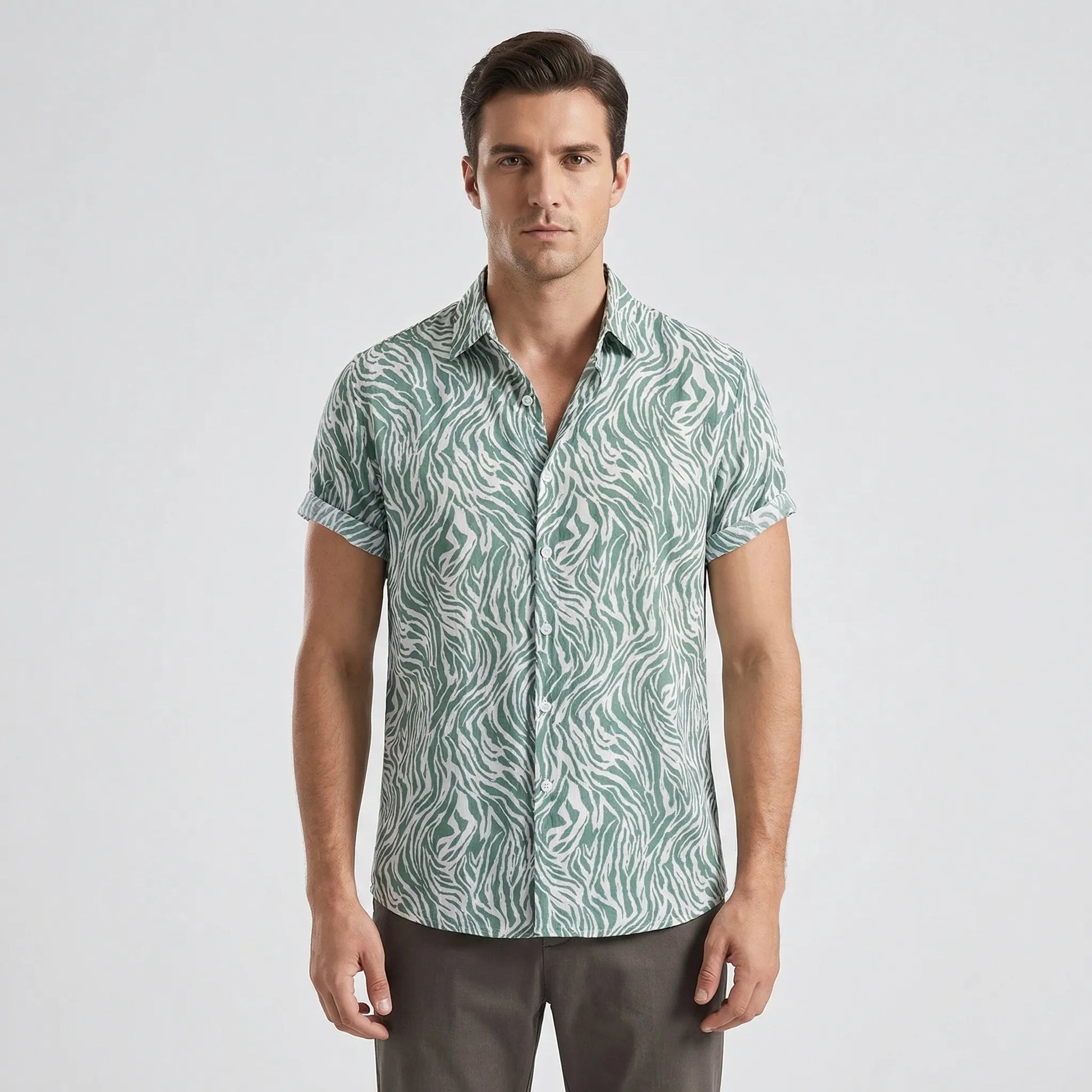 Leoprino - Short Sleeve Leopard Print Shirt  Casual Beach Outings