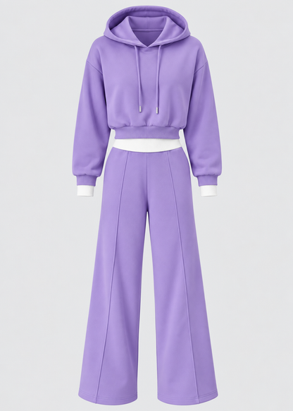 2-Piece Hooded Set | Women | Polyester | Wide-Leg Trousers | Casual Comfort | Steven & Levon