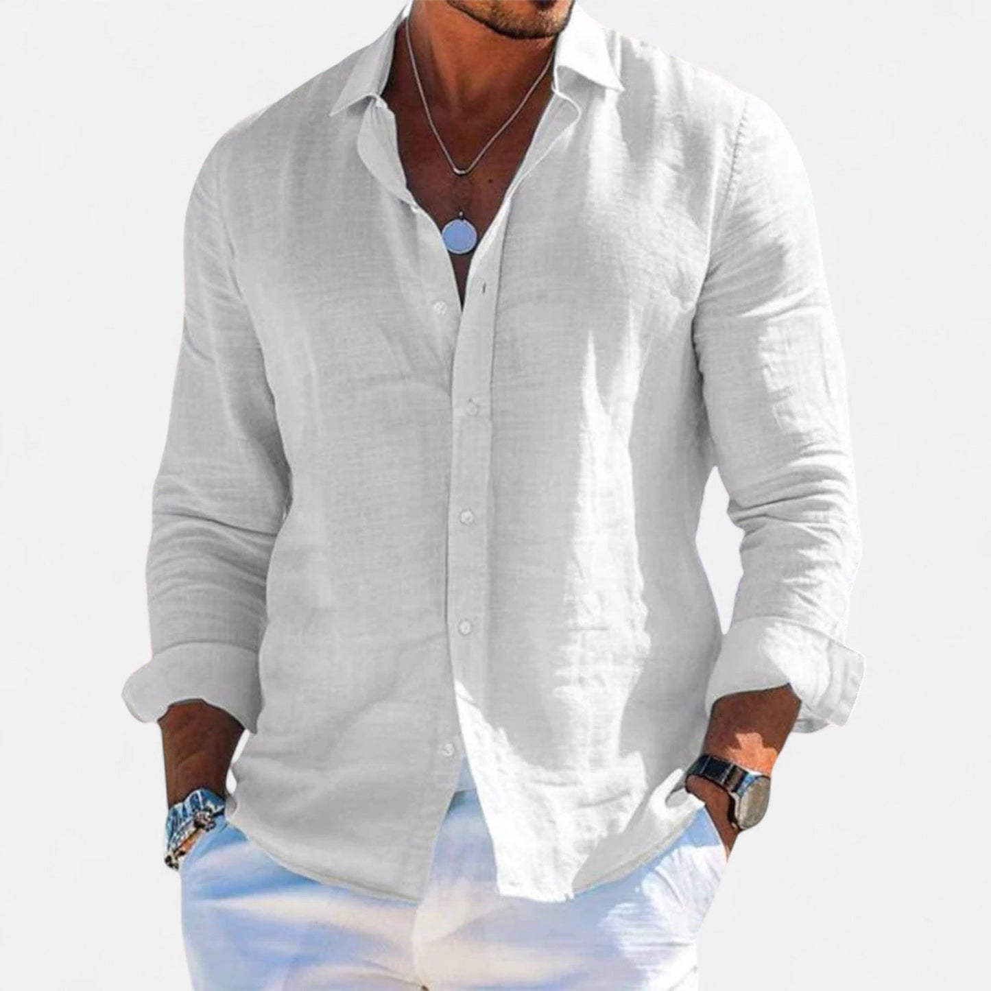 Men's Linen Heritage Shirt | Breathable Blend | Classic Button-Up | Smart Casual Wear | Steven & Levon
