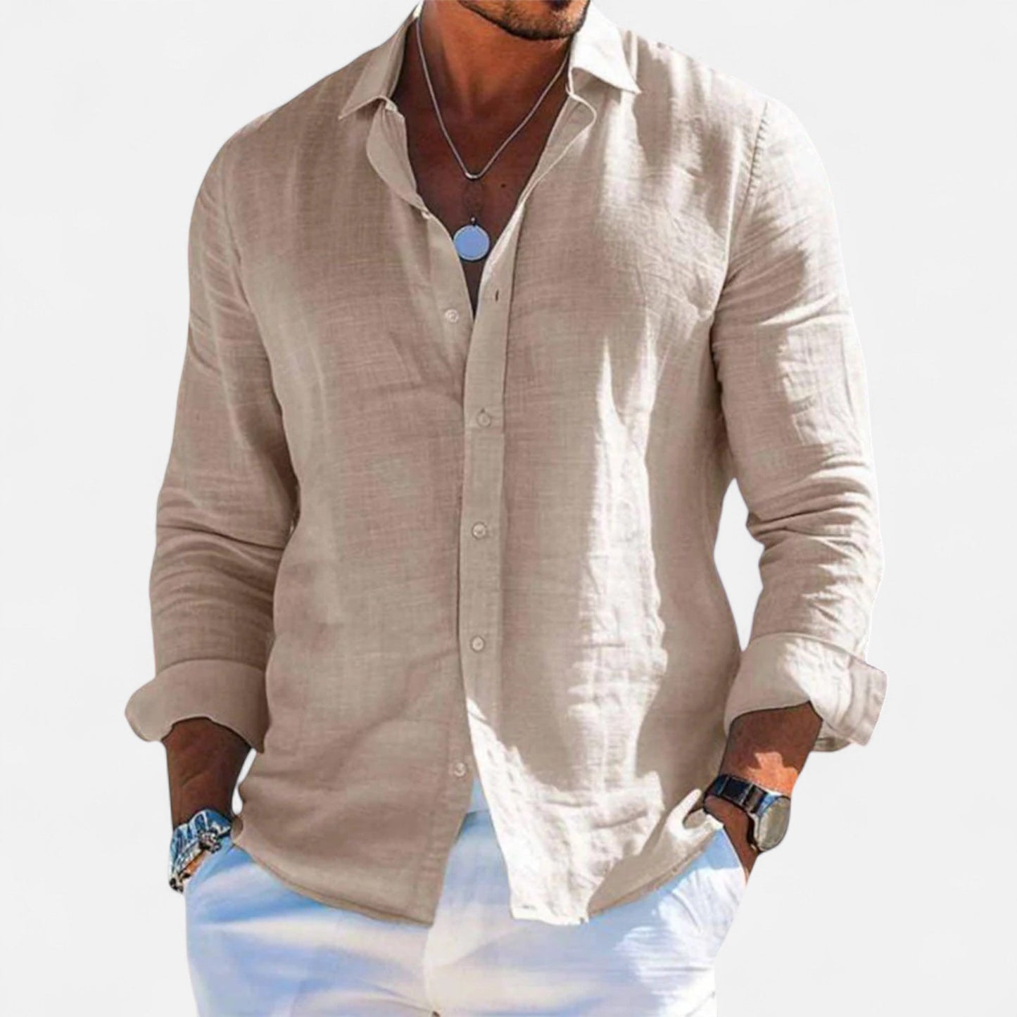 Men's Linen Heritage Shirt | Breathable Blend | Classic Button-Up | Smart Casual Wear | Steven & Levon