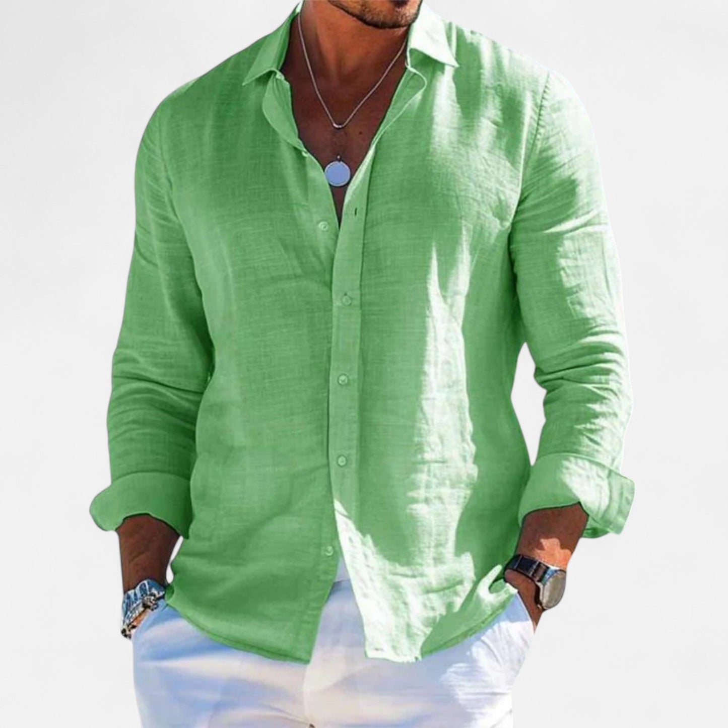 Men's Linen Heritage Shirt | Breathable Blend | Classic Button-Up | Smart Casual Wear | Steven & Levon