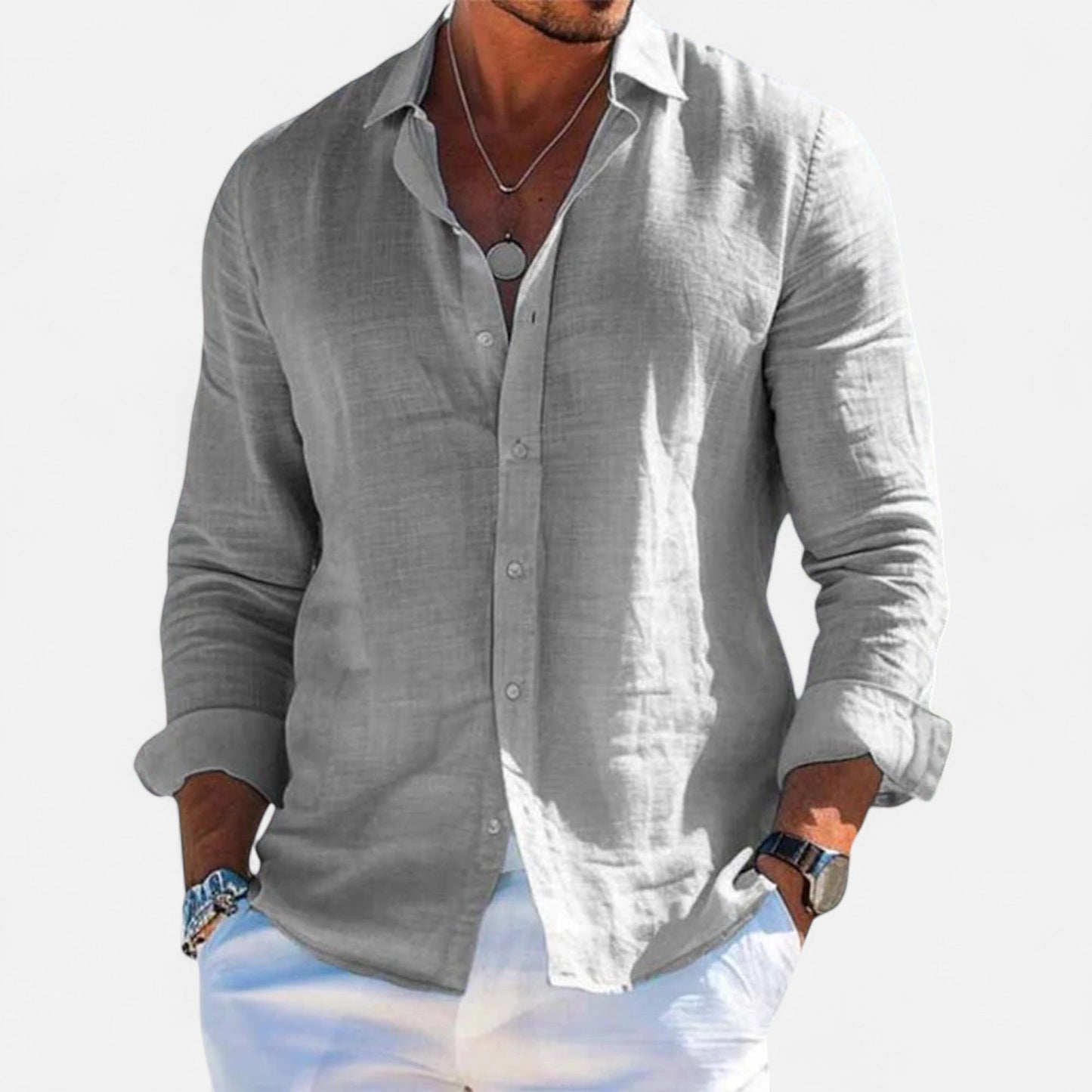 Men's Linen Heritage Shirt | Breathable Blend | Classic Button-Up | Smart Casual Wear | Steven & Levon