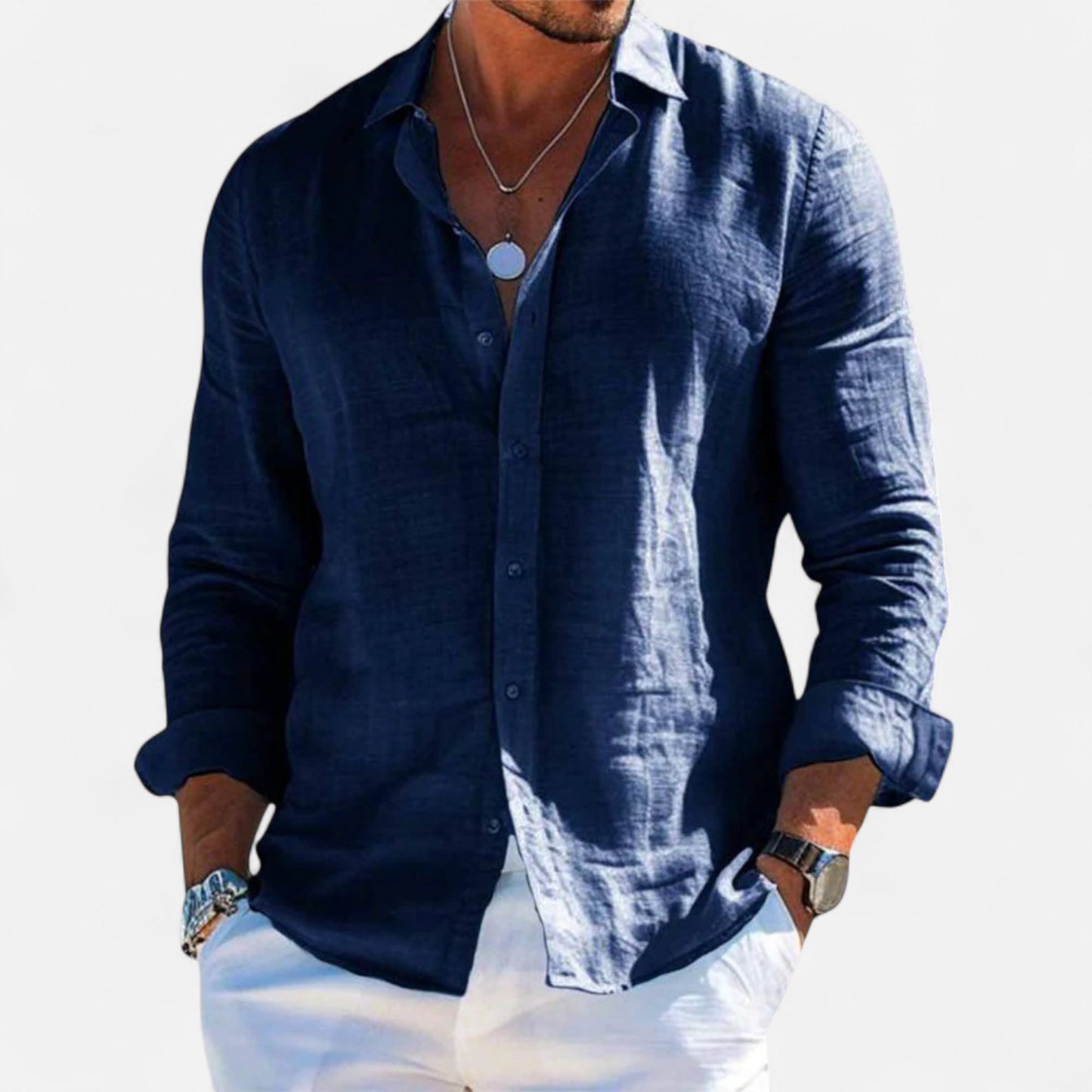 Men's Linen Heritage Shirt | Breathable Blend | Classic Button-Up | Smart Casual Wear | Steven & Levon