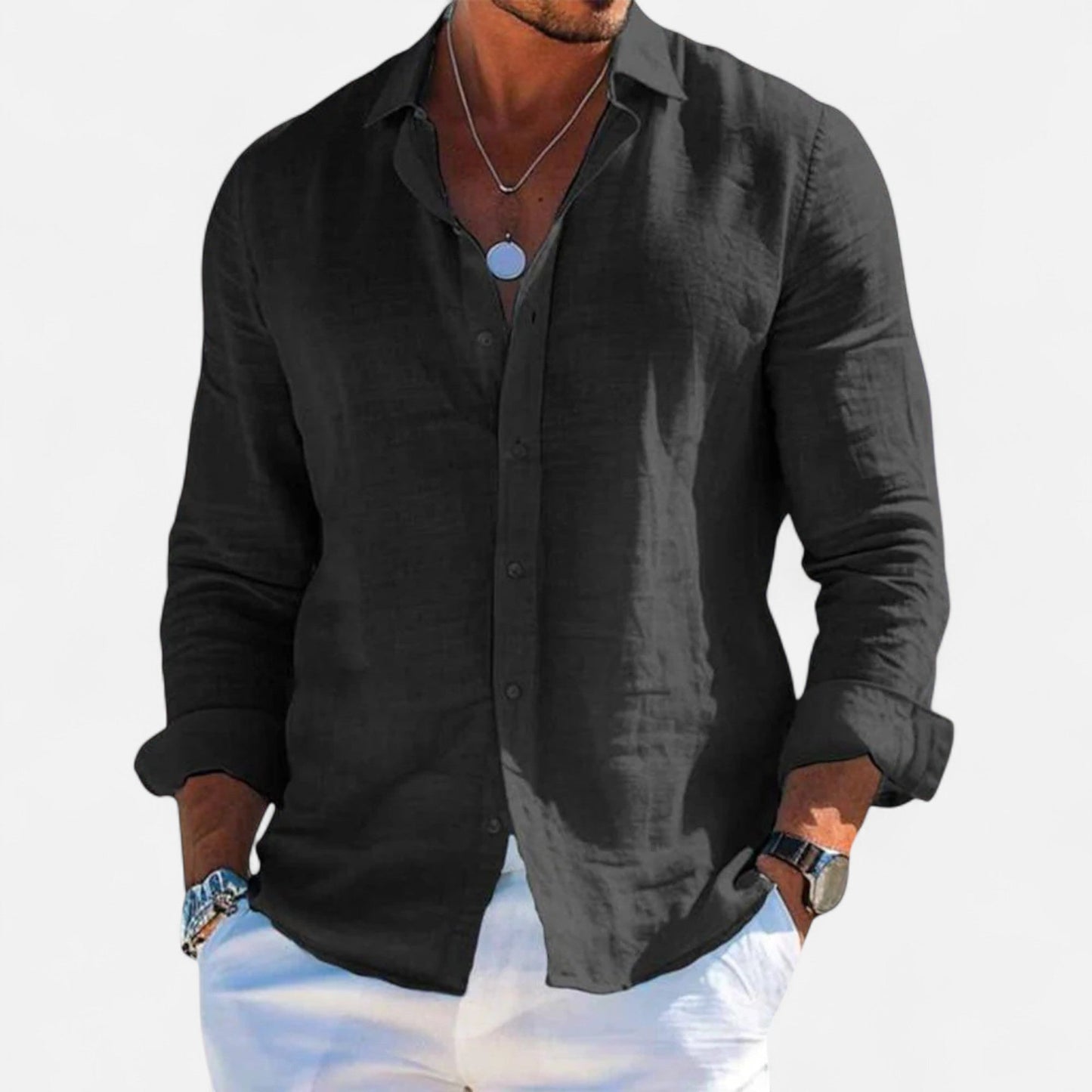 Men's Linen Heritage Shirt | Breathable Blend | Classic Button-Up | Smart Casual Wear | Steven & Levon