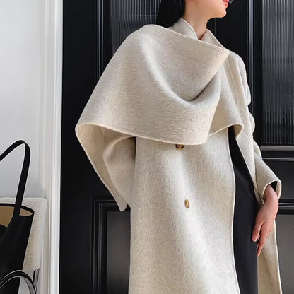Women's Cashmere Wool Coat | Mid-Length | Scarf Collar | Double Sided | Loose Fit | Winter Outerwear | Steven & Levon