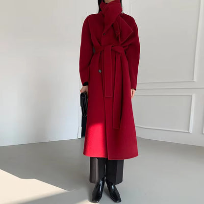 Women's Cashmere Wool Coat | Mid-Length | Scarf Collar | Double Sided | Loose Fit | Winter Outerwear | Steven & Levon