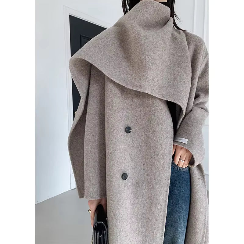 Women's Cashmere Wool Coat | Mid-Length | Scarf Collar | Double Sided | Loose Fit | Winter Outerwear | Steven & Levon