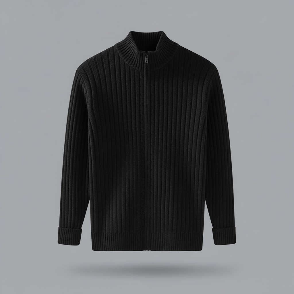 Lorenzo | Men's Black Zip-Up Cardigan