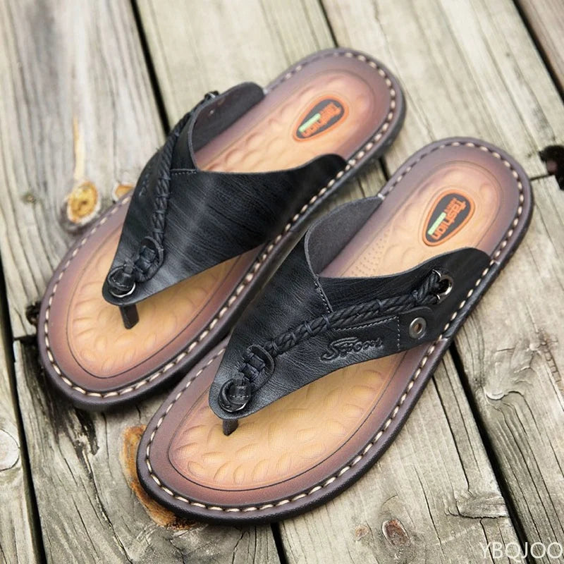 Men's Handmade Leather Flip Flops | Sandals | Genuine Leather | Breathable Comfort Thong Slippers | Steven & Levon