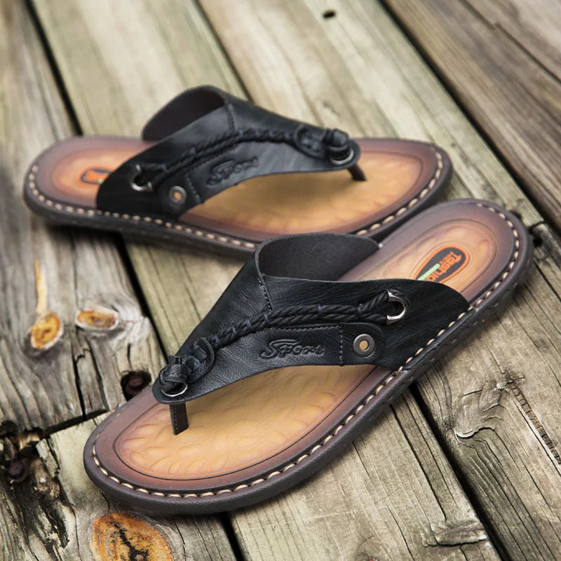 Men's Handmade Leather Flip Flops | Sandals | Genuine Leather | Breathable Comfort Thong Slippers | Steven & Levon