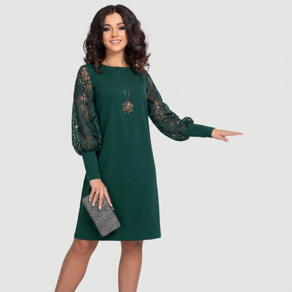 Women's Lace Sleeve Midi Dress | Elegant Evening Party Style | Steven & Levon
