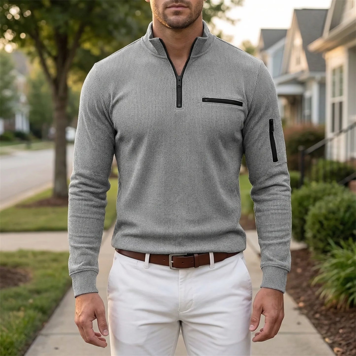 Luxivo - Long Sleeve Striped Polo Shirt  Casual Weekend Outings