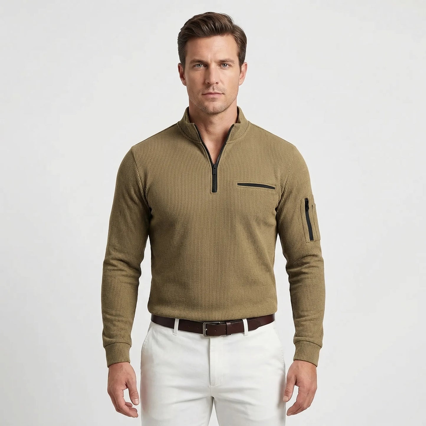 Luxivo - Long Sleeve Striped Polo Shirt  Casual Weekend Outings