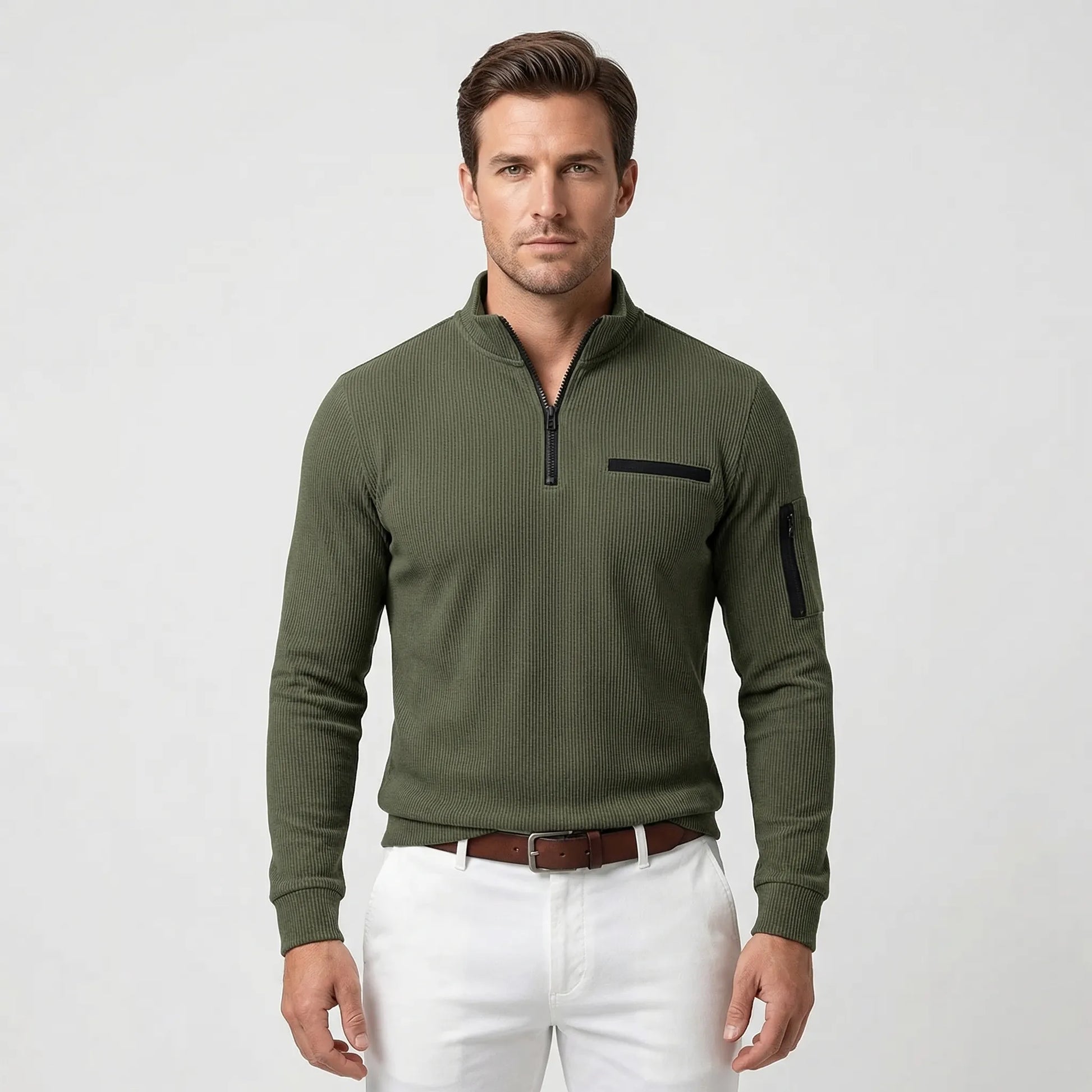 Luxivo - Long Sleeve Striped Polo Shirt  Casual Weekend Outings