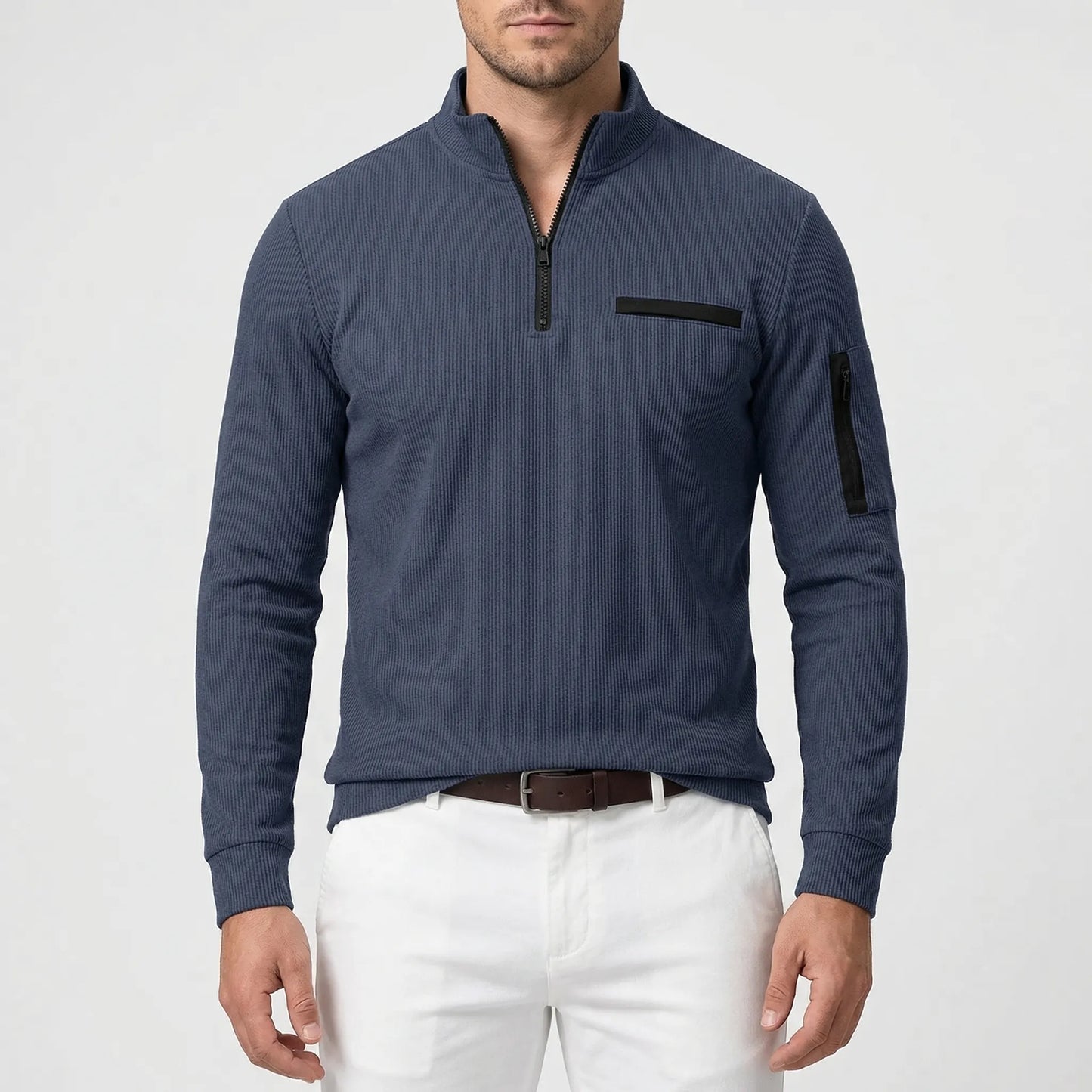 Luxivo - Long Sleeve Striped Polo Shirt  Casual Weekend Outings