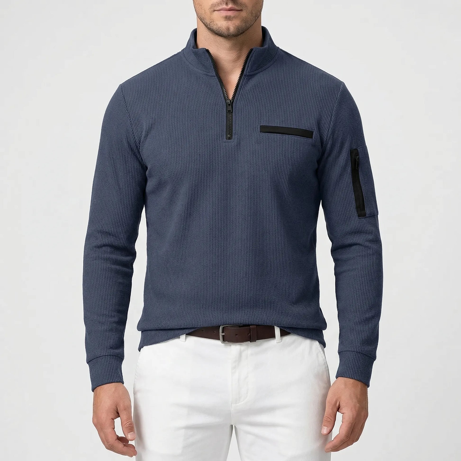 Luxivo - Long Sleeve Striped Polo Shirt  Casual Weekend Outings