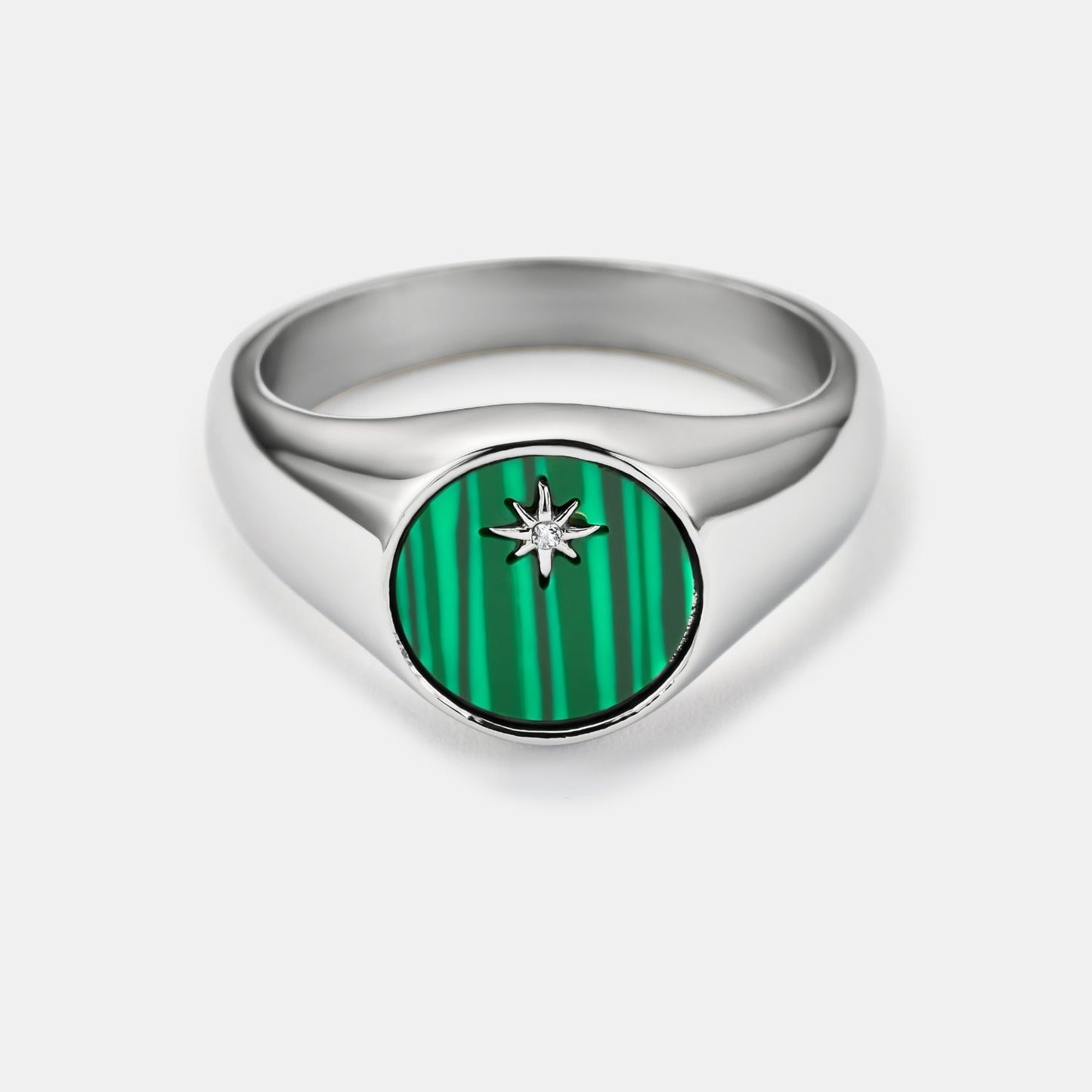 Malachite North Star Signet Ring | Silver | Men | Stainless Steel | Green Malachite | Star Detail | Steven & Levon