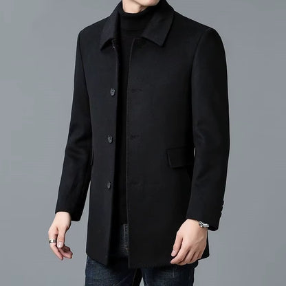 Double-Sided Wool Coat | Men Peacoat | Long Lapel Windbreaker All Season Outerwear | Steven & Levon