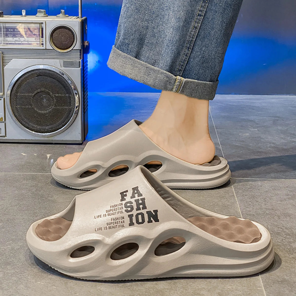 Men's Massage Slide Sandals | EVA Cloud Slippers | Thick Cushioned Non-Slip Shower Slides for Indoor & Outdoor | Steven & Levon