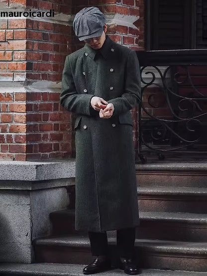 Green Wool Blend Double Breasted Coat | Men Peacoat | Warm England Style Winter | Steven & Levon