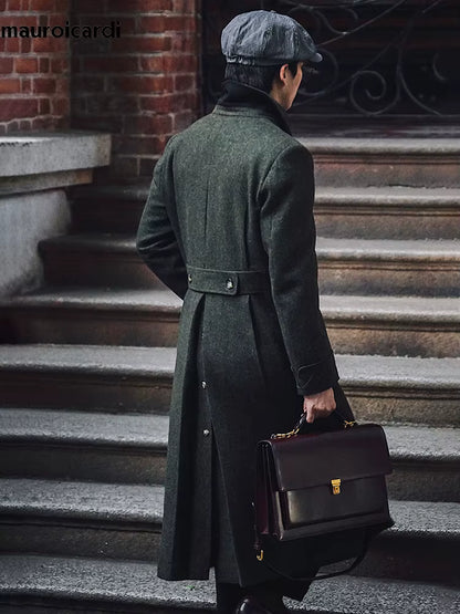 Green Wool Blend Double Breasted Coat | Men Peacoat | Warm England Style Winter | Steven & Levon