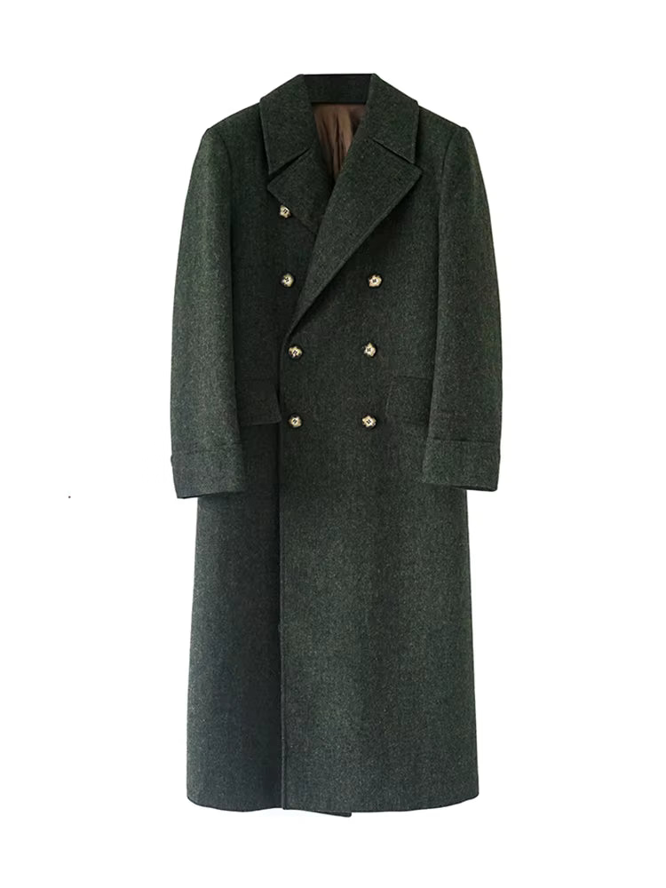 Green Wool Blend Double Breasted Coat | Men Peacoat | Warm England Style Winter | Steven & Levon