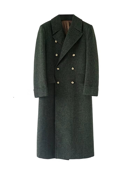 Green Wool Blend Double Breasted Coat | Men Peacoat | Warm England Style Winter | Steven & Levon