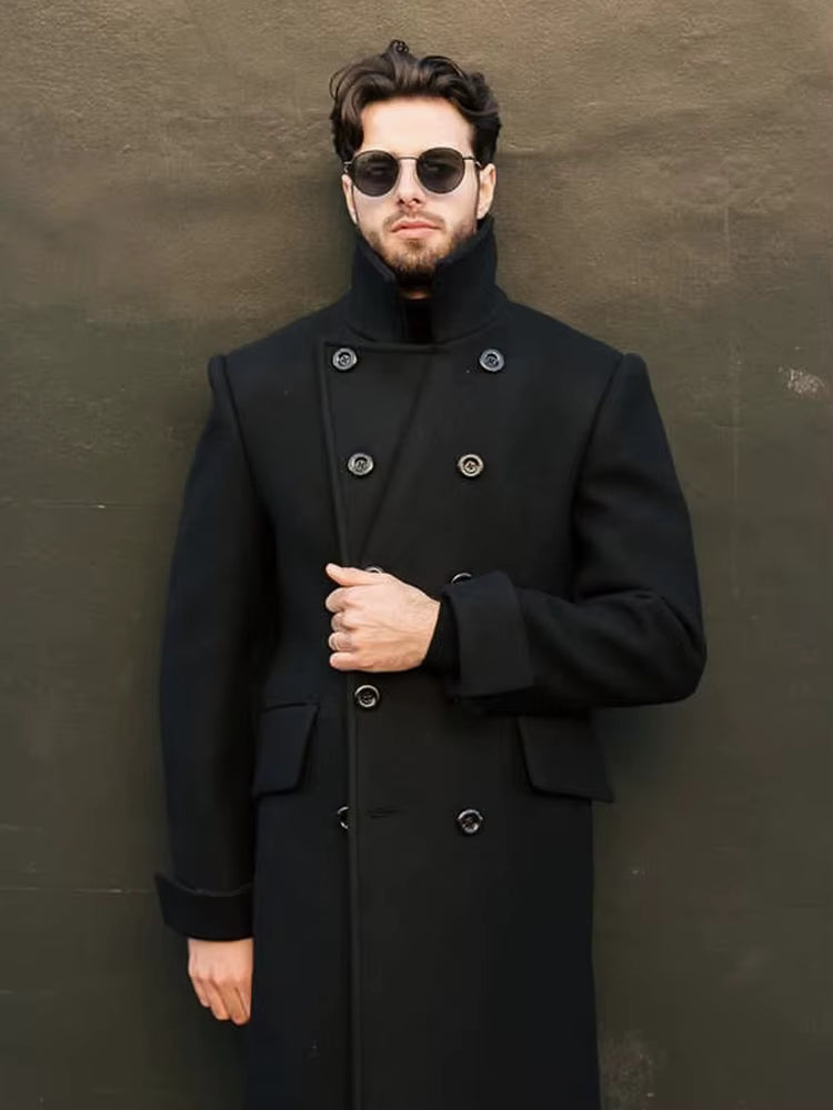 Green Wool Blend Double Breasted Coat | Men Peacoat | Warm England Style Winter | Steven & Levon
