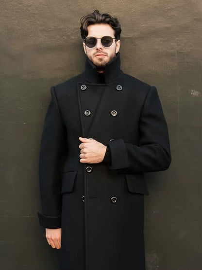 Green Wool Blend Double Breasted Coat | Men Peacoat | Warm England Style Winter | Steven & Levon