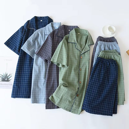 Checkered Sleepwear | Men's Pajama | Cotton | Cardigan & Shorts | Relaxed Fit | Steven & Levon