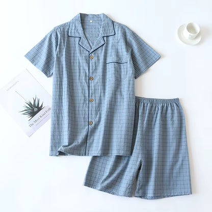 Checkered Sleepwear | Men's Pajama | Cotton | Cardigan & Shorts | Relaxed Fit | Steven & Levon