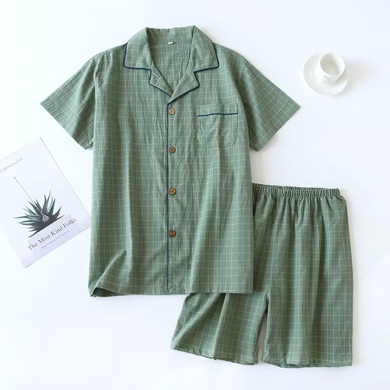 Checkered Sleepwear | Men's Pajama | Cotton | Cardigan & Shorts | Relaxed Fit | Steven & Levon