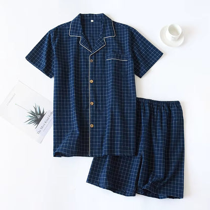 Checkered Sleepwear | Men's Pajama | Cotton | Cardigan & Shorts | Relaxed Fit | Steven & Levon