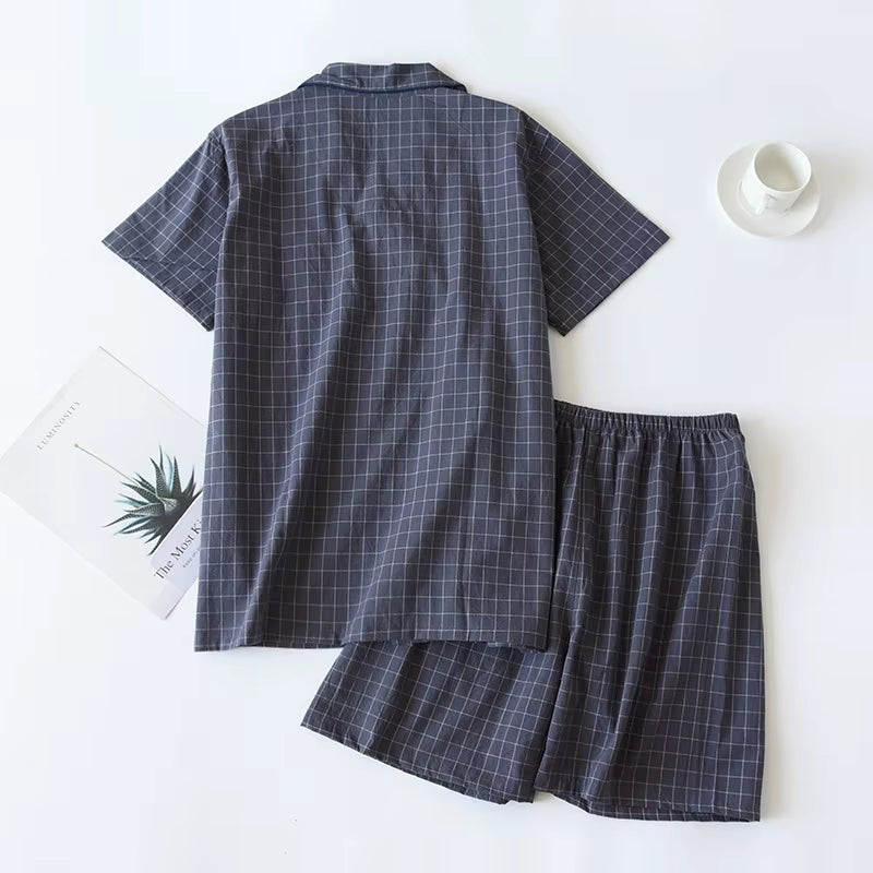 Checkered Sleepwear | Men's Pajama | Cotton | Cardigan & Shorts | Relaxed Fit | Steven & Levon