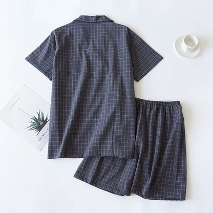 Checkered Sleepwear | Men's Pajama | Cotton | Cardigan & Shorts | Relaxed Fit | Steven & Levon