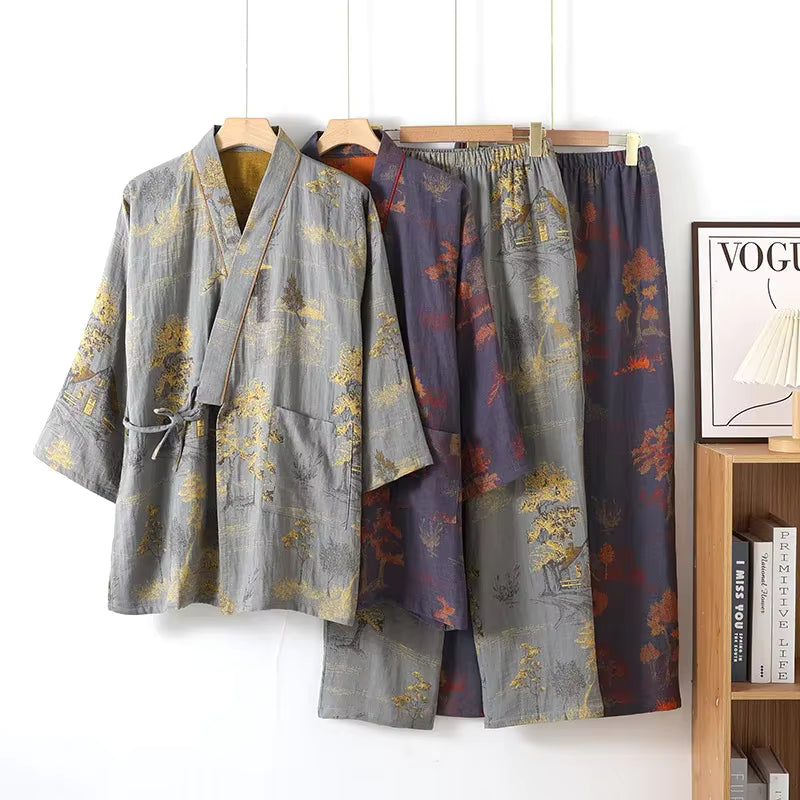 Kimono Sleepwear | Men's Pajama | Cotton | Robe & Pants | Loose Fit | Steven & Levon