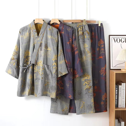 Kimono Sleepwear | Men's Pajama | Cotton | Robe & Pants | Loose Fit | Steven & Levon