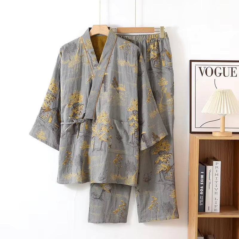 Kimono Sleepwear | Men's Pajama | Cotton | Robe & Pants | Loose Fit | Steven & Levon