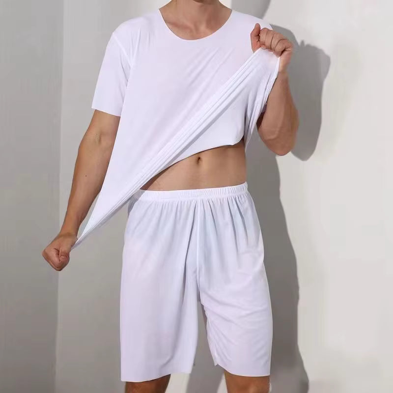 Summer Two-Piece Set | Men's Pajama | Ice Silk | T-Shirt & Shorts | Casual | Steven & Levon